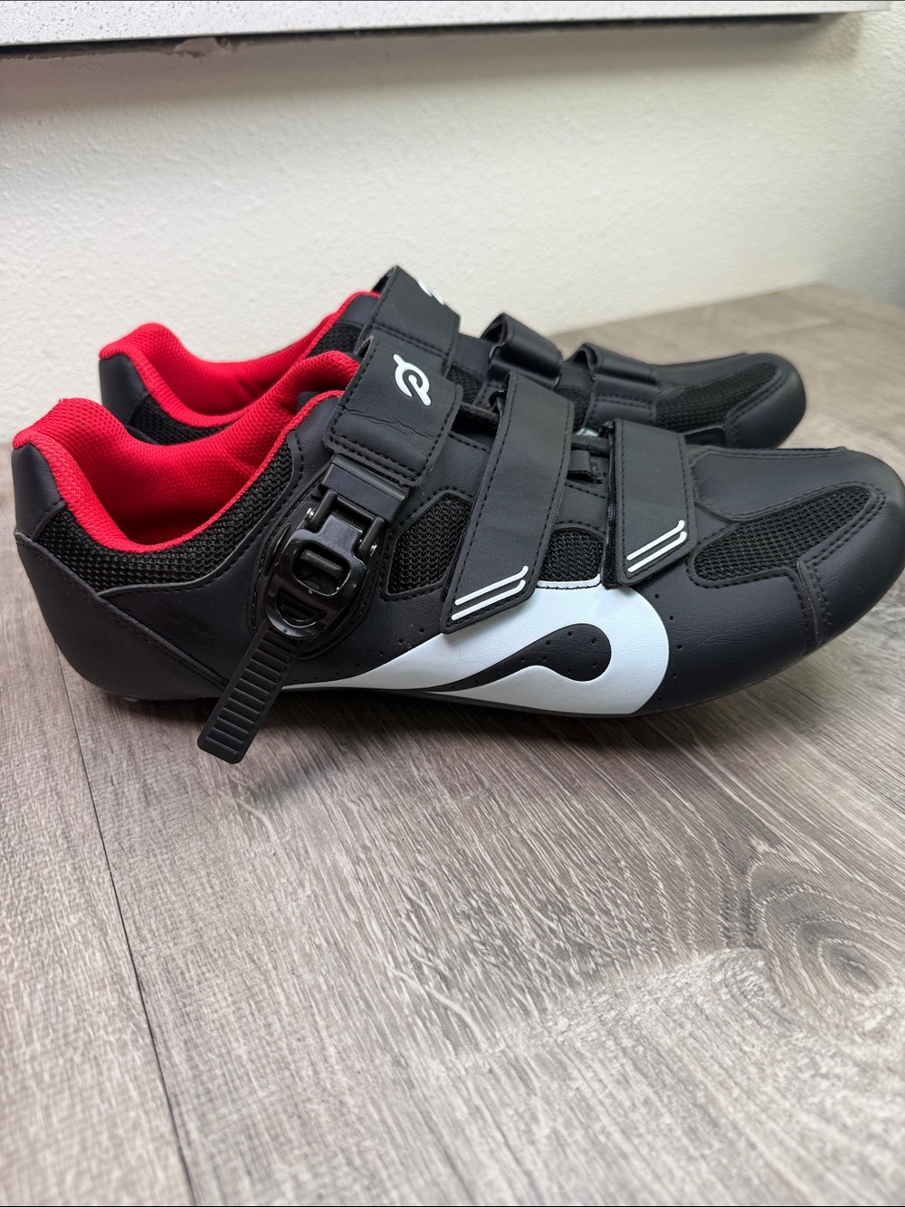 Peloton Black Cycling Shoes with Red Interior and White Accent Logo